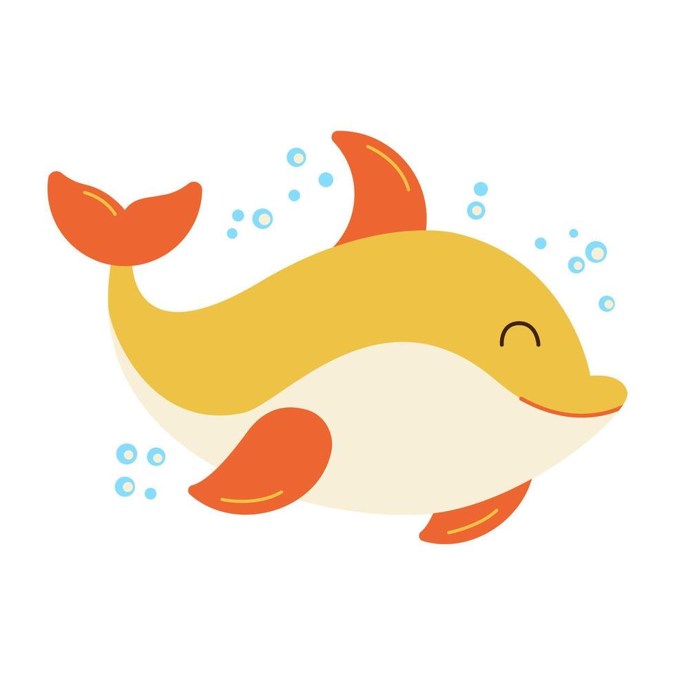 Cute Dolphin Cartoon Character Swimming on the Ocean with Happy Expression vector