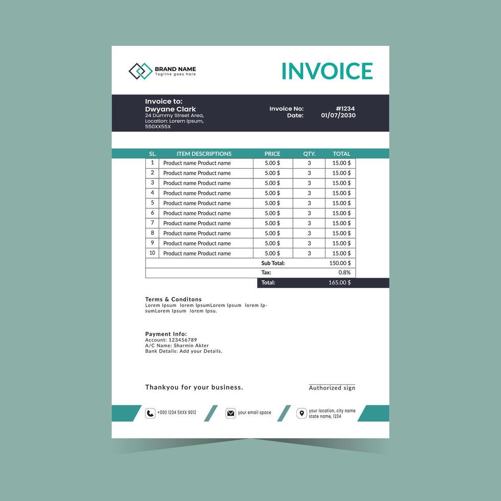 Creative Innovative Modern and Minimal Business Invoice Layout vector