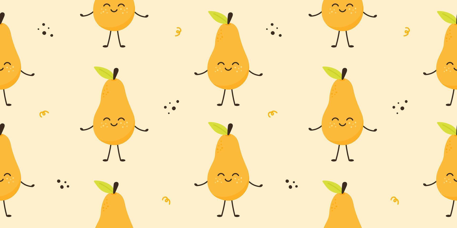 Cute pear characters seamless pattern vector