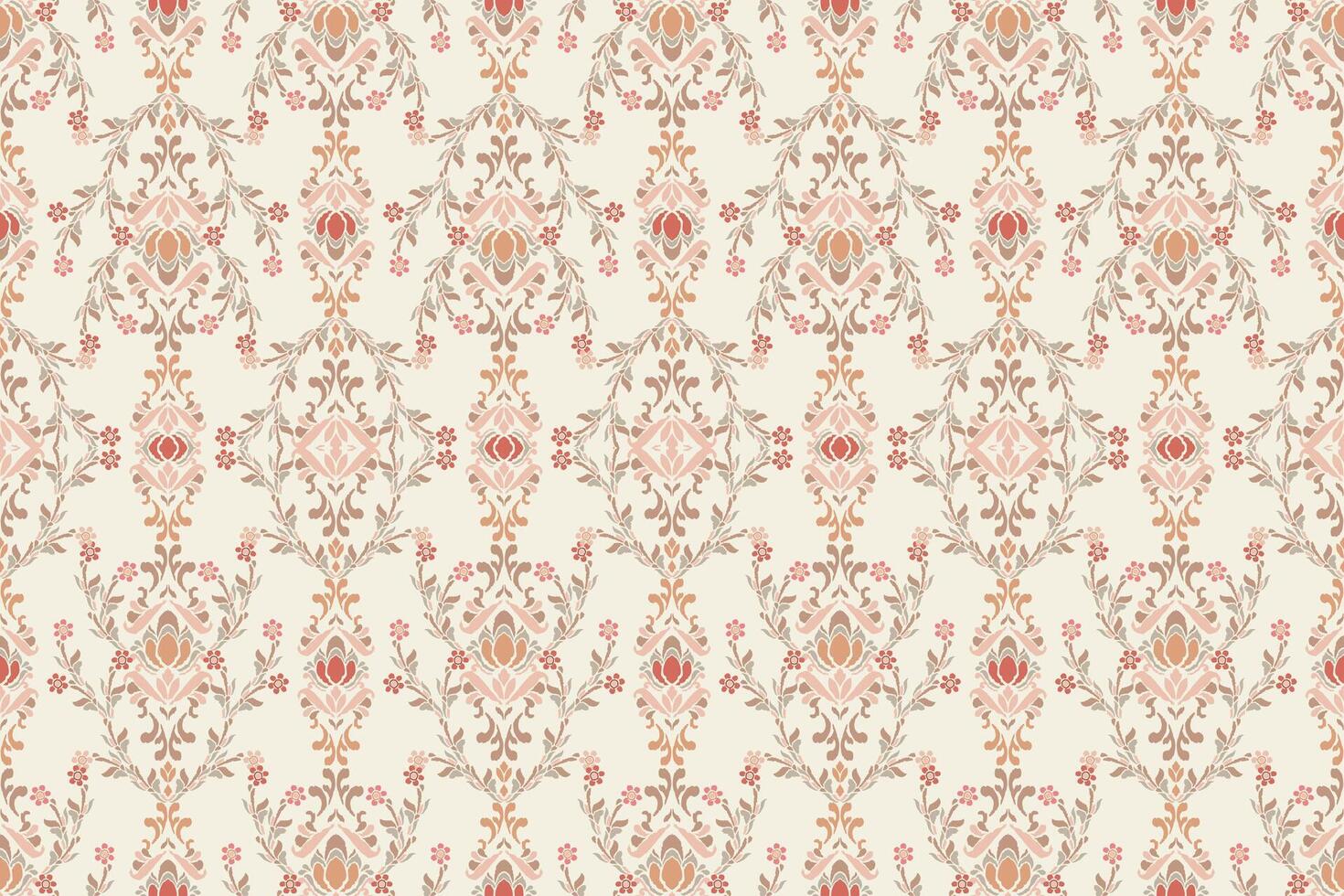 Ikat floral paisley embroidery on white background.Ikat ethnic oriental seamless pattern traditional.Aztec style abstract illustration.design for texture,fabric,clothing,wrapping,decoration. vector