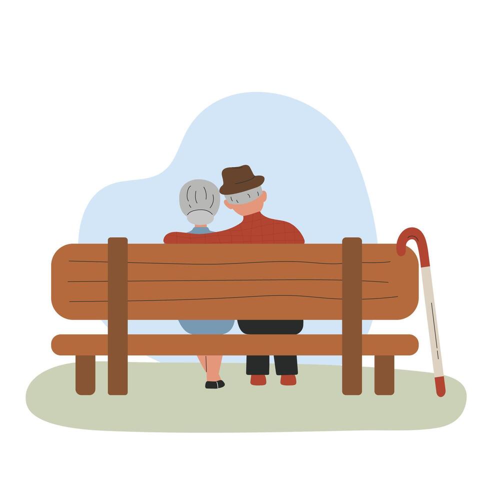 Happy senior couple sitting on bench in park vector