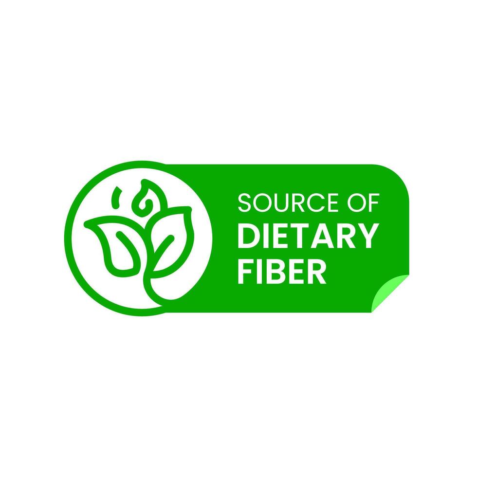 Healthy Food Label, Source of Dietary Fiber with Leaf concept illustration flat design icon vector