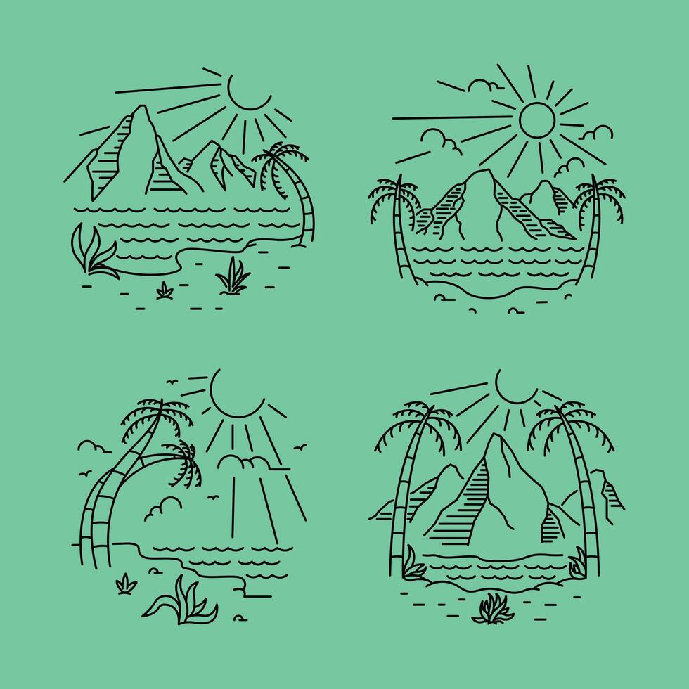 Summer Vacation on the Beach with Mountains Background Collection vector