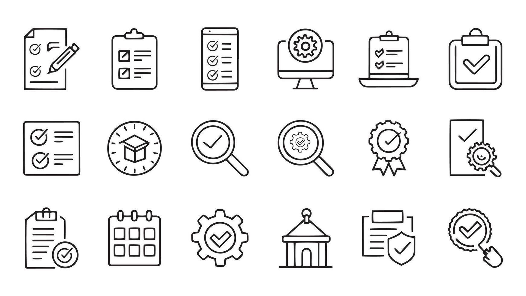Inspection web icons in line style. Examination, testing, quality control, check, inspect related icon set flat illustration. vector