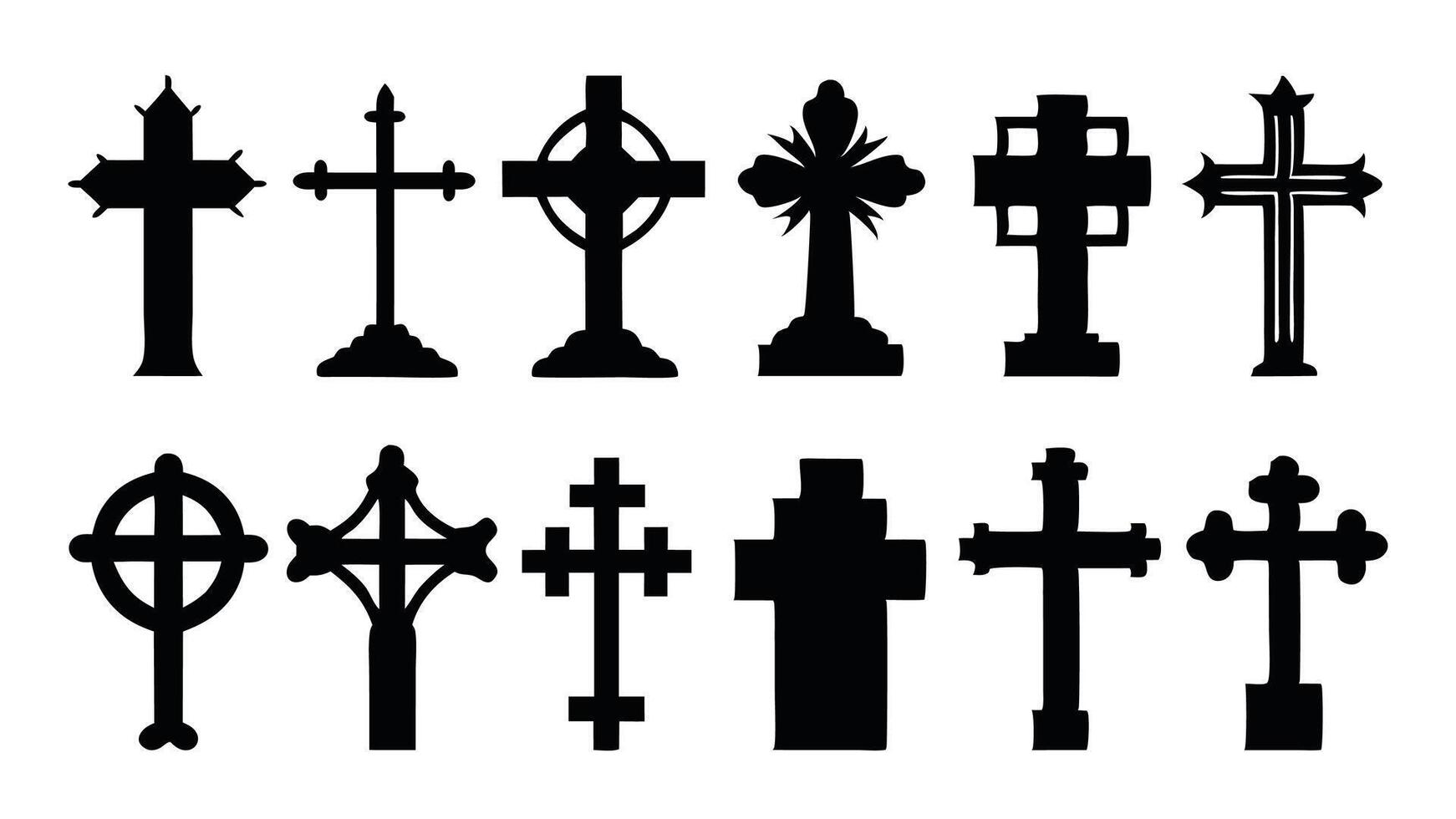 Black crosses set silhouette illustration on white background vector