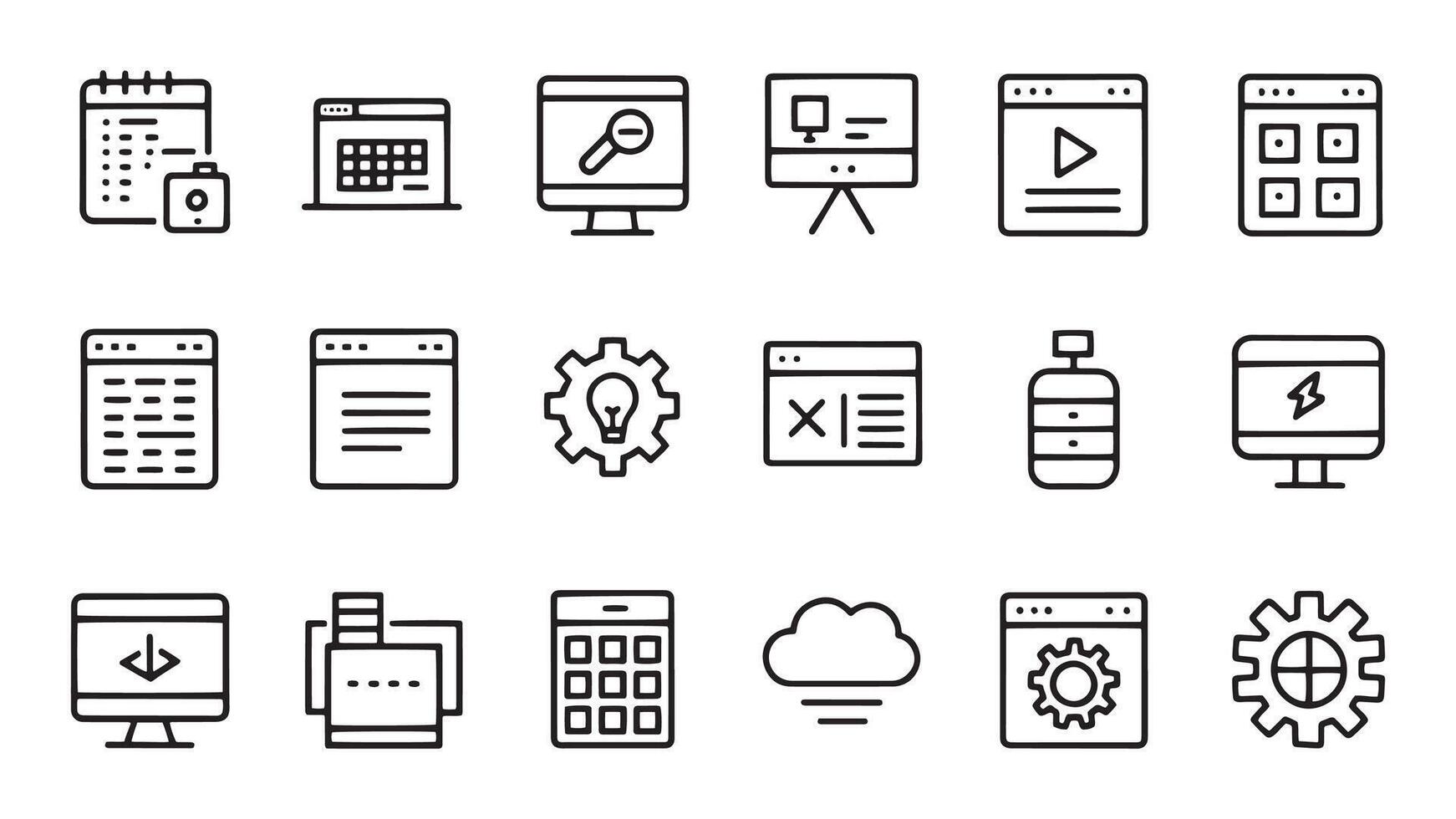 Programming and coding web icons in line style. Information technology, developer, idea, advertising, app, archive related icon set flat illustration vector