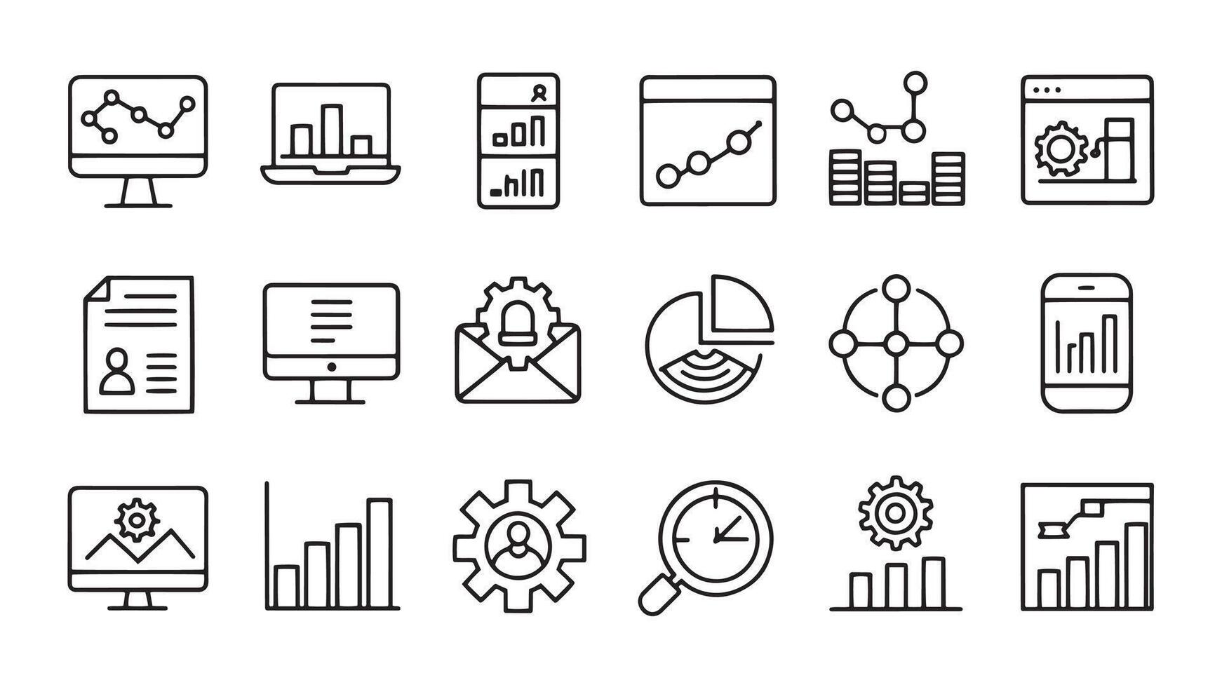 Business Intelligence web icons in line style. Analysis, data, management, visualization, idea, icon set flat illustration vector