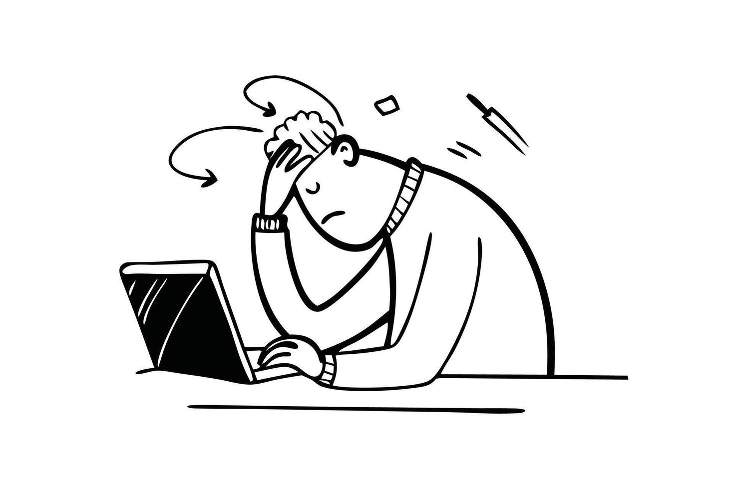 Business man hand on head sad movement Hand drawn Line isolated flat illustration on white background vector