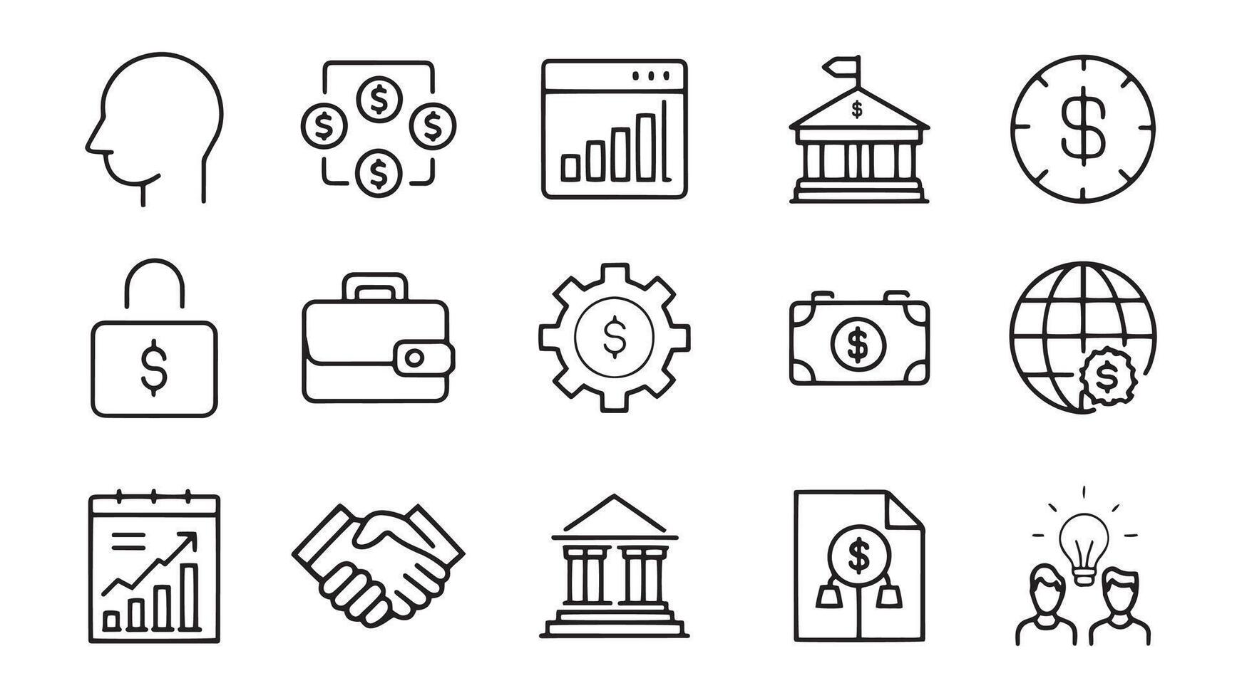 Business and Finance web icons in line style. Money, bank, meeting, vision, fintech, management, strategy, infographic icon set, flat illustration vector