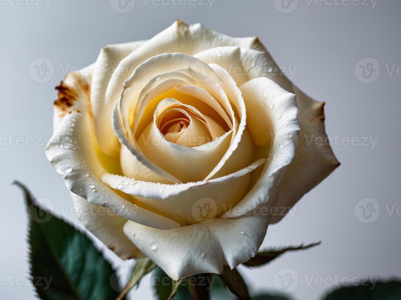 Portrait of a Delicate Cream Rose Adorned with Dewdrops photo