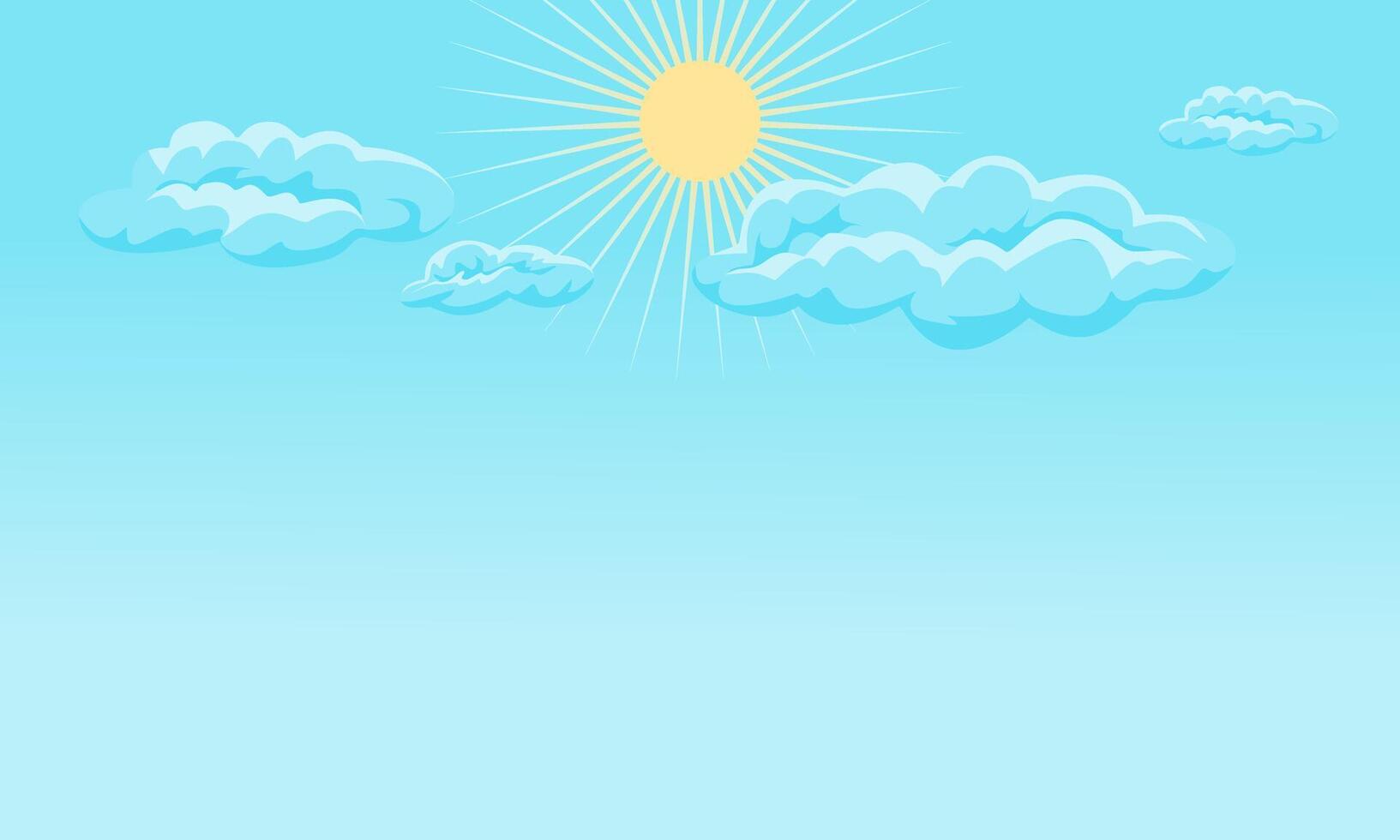 Bright blue sky background with sun and clouds. vector