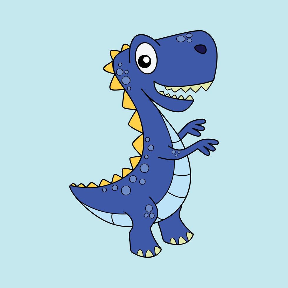 Blue T-Rex Dinosaur In Cartoon Style vector