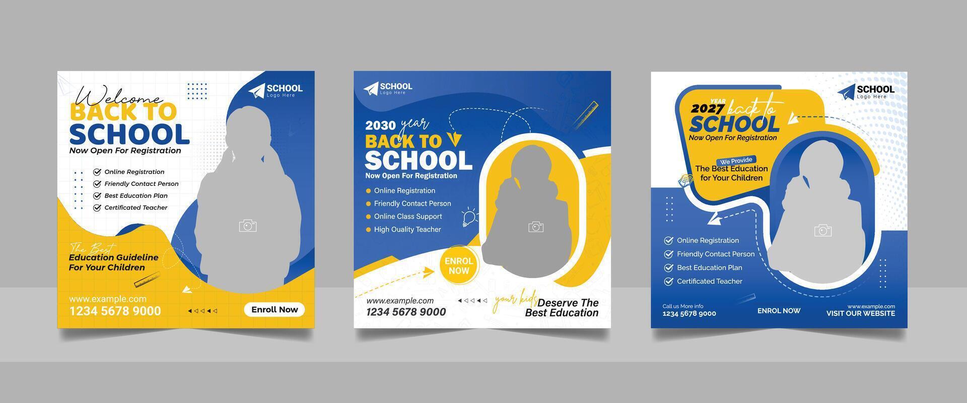 School admission square flyer social media post template vector