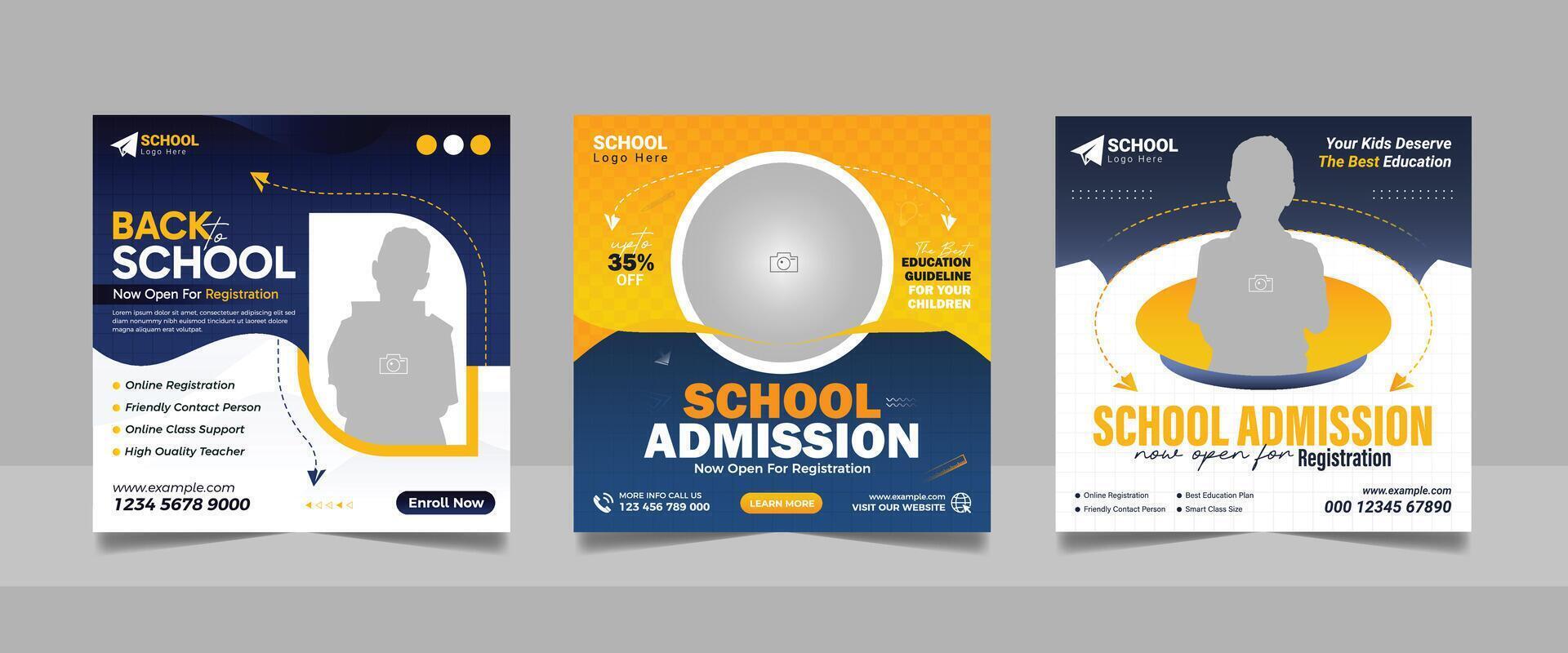 Kids school admission post, study abroad social media web banner template vector