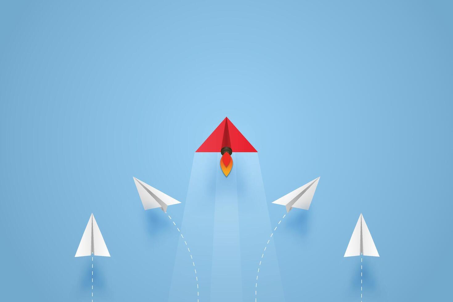 Paper plane go to success goal business financial concept start up, leadership, creative idea symbol paper art style with copy space for text. illustration vector