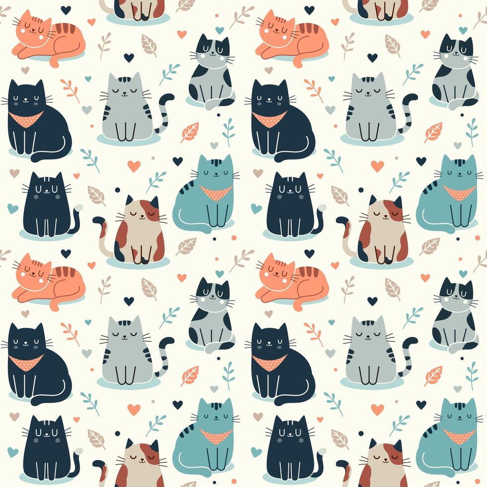 Cat minimal cartoon seamless pattern background.ai vector
