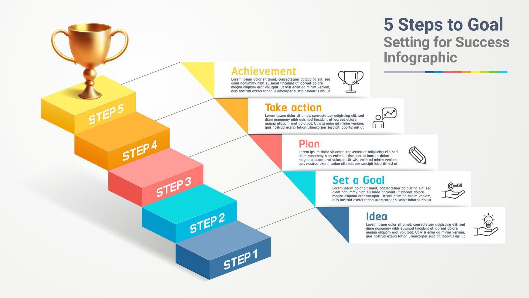 5 steps to goal timeline infographic data template background vector