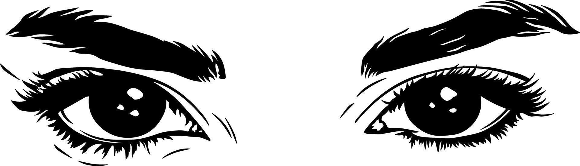 black silhouette of eyes with eyebrows vector
