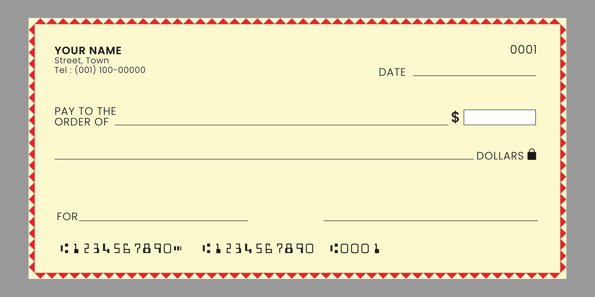 Blank bank cheque template. Check from checkbook for payment cash or voucher. vector