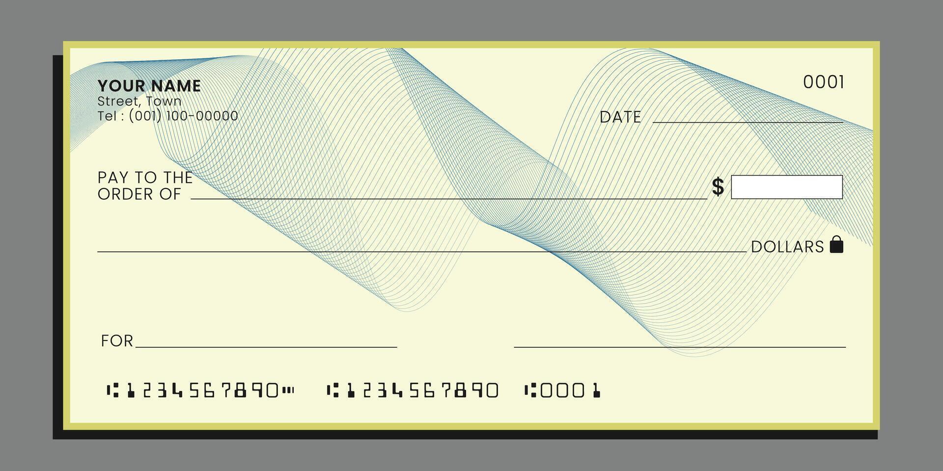 Check template. Blank bank payment cash cheque. vector