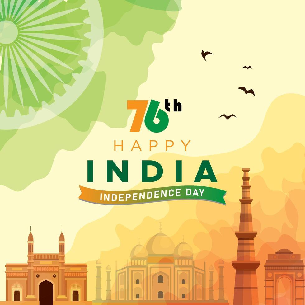 happy india independence day 76th of august banner with orange white and green background design32 vector
