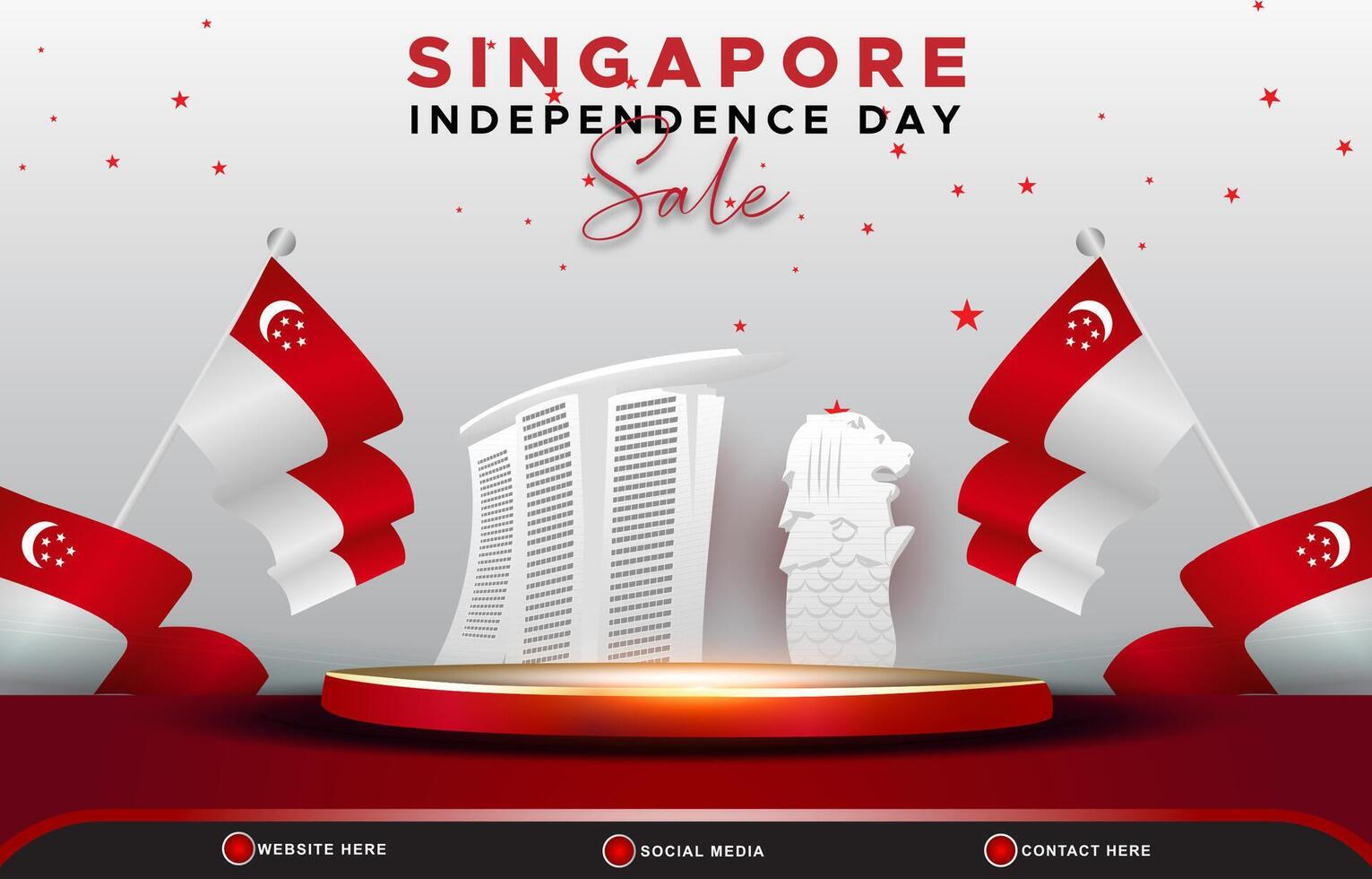 singapore independence day sale banner with 3d podium for sale with abstract gradient red and white background design vector
