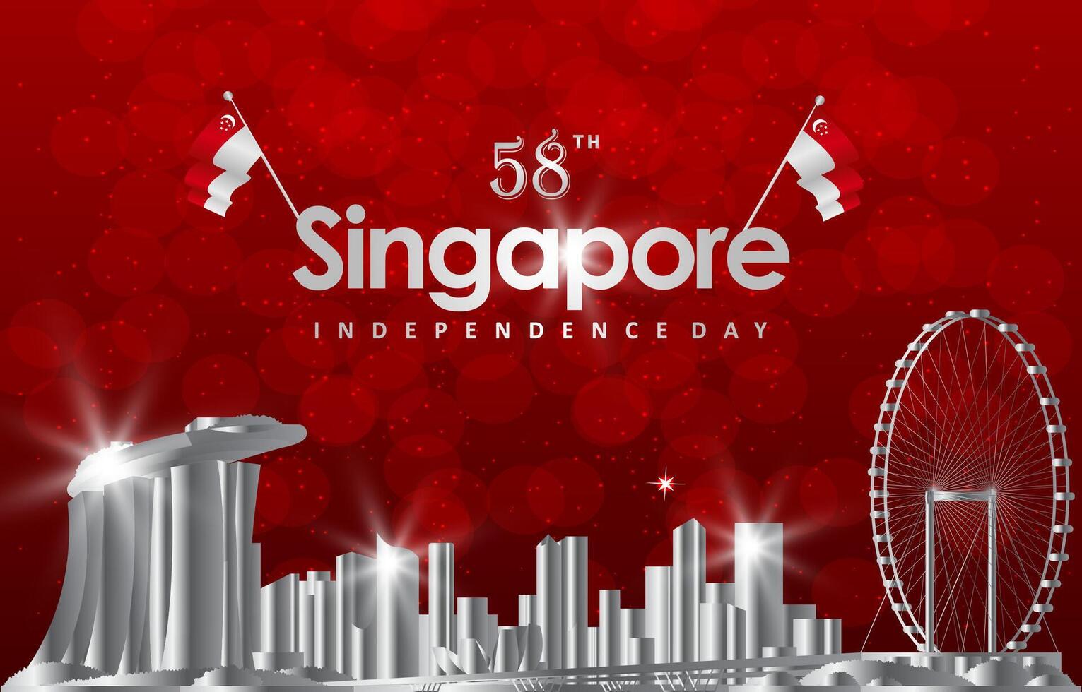 58th of august singapore independence day banner with abstract gradient red and white background design122 vector