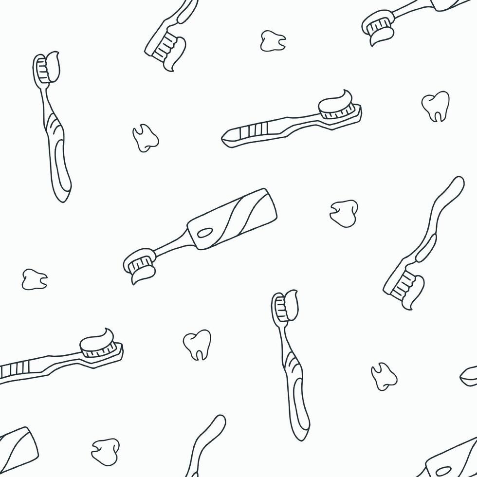 Outline Toothbrush Paste Tooth Seamless Pattern illustration for Print, Wallpaper, Decoration. vector