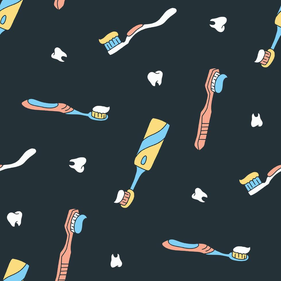 Toothbrush Paste Tooth Seamless Pattern illustration for Print, Wallpaper, Decoration. vector