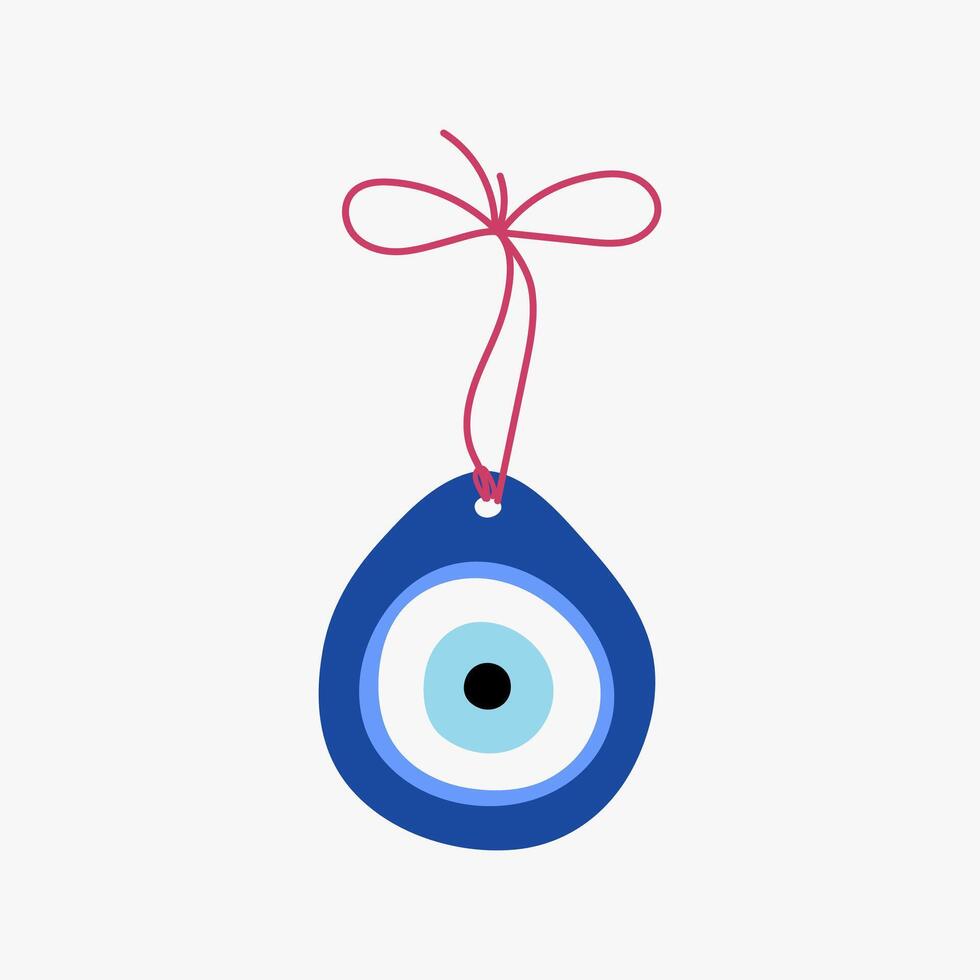 Evil eye with red bow. Suvenir, symbol of protection. Greek or turkish amulet for luck. Nazar Boncugu talisman vector