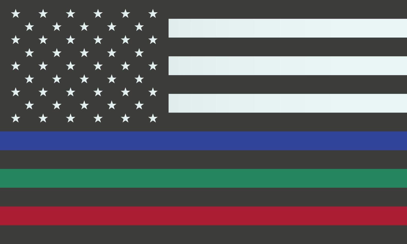 Thin blue, green, red line american flag. Memory, honour of firefighters, law enforcement officers USA military vector