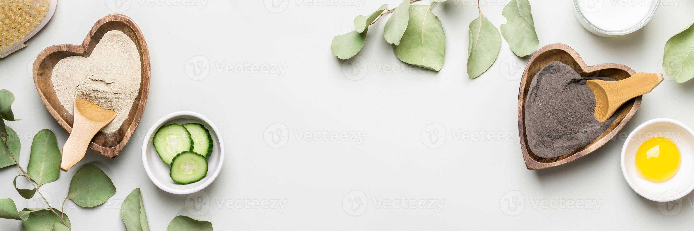 Natural beauty ingredients for homemade cosmetic products. DIY organic cosmetics and spa concept, banner format photo