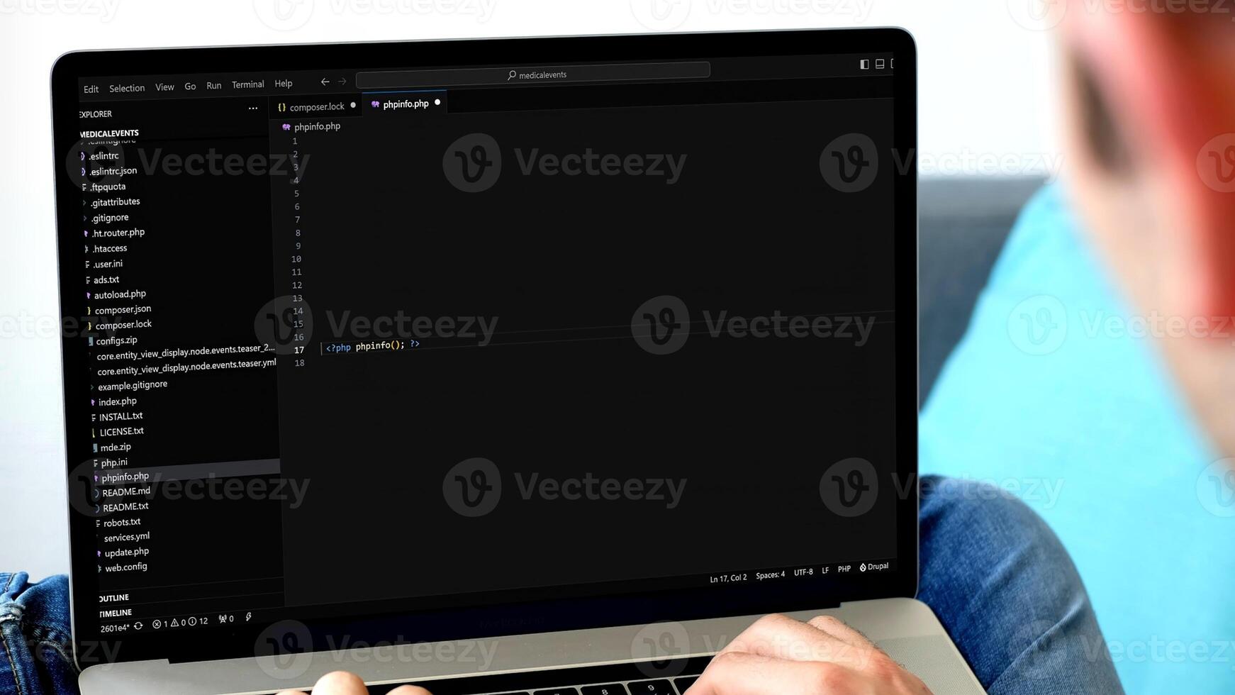 A person sitting on a couch with a laptop photo