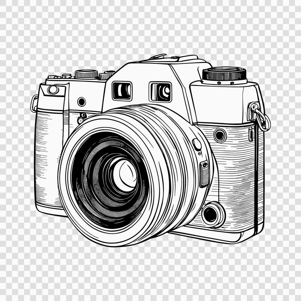 Detailed Sketch of Vintage Camera with Lens vector