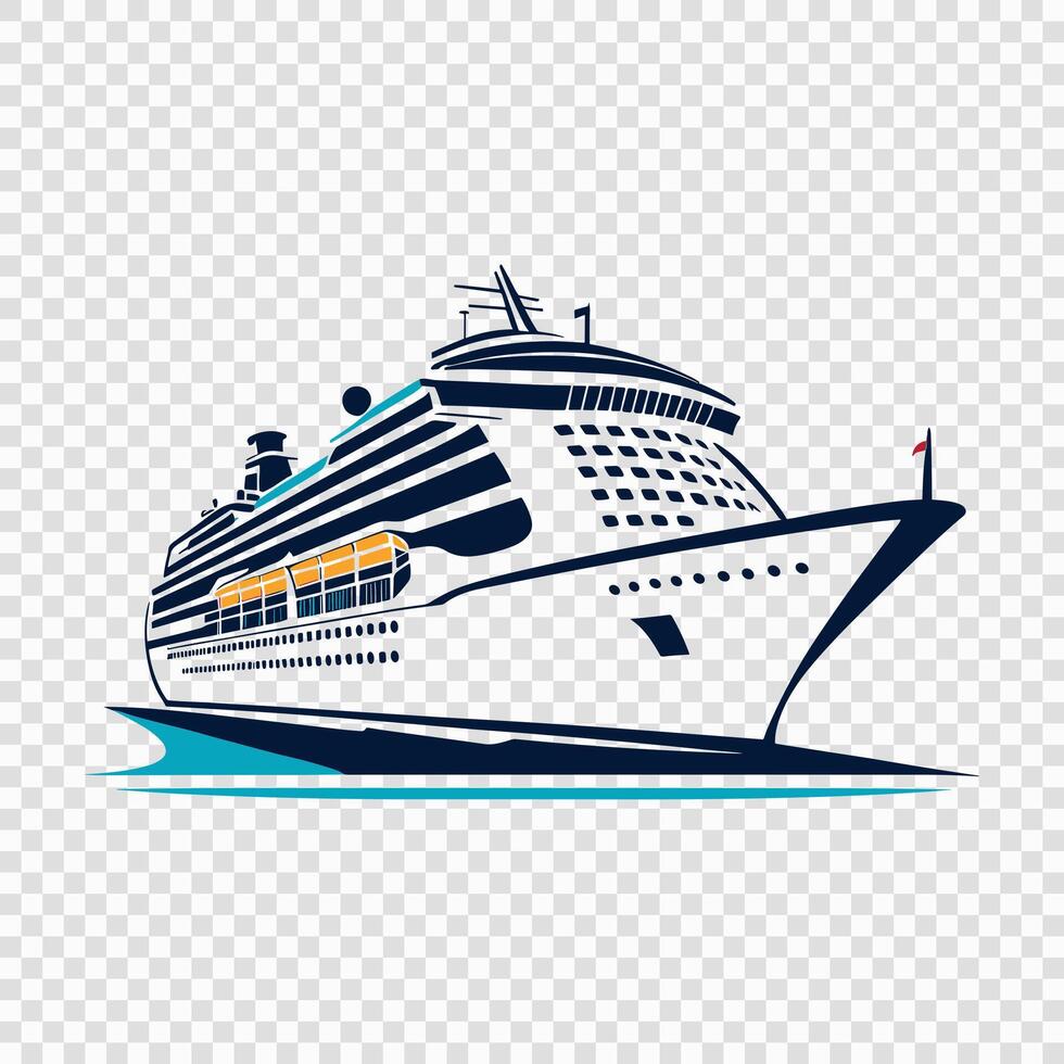 Cruise Ship Illustration with Blue Ocean Waves and Transparent Background vector