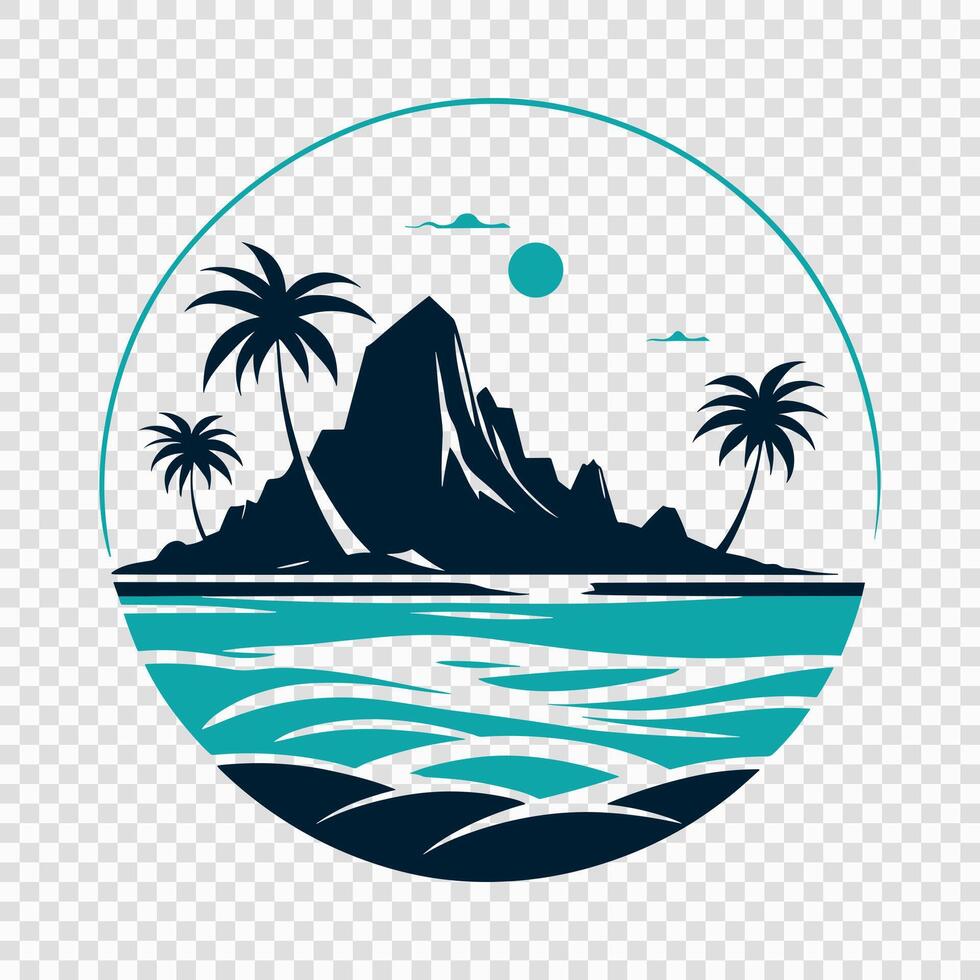 Tropical Island with Palm Trees and Ocean Waves vector