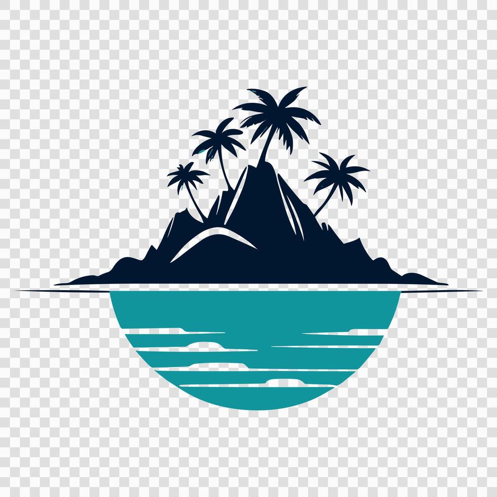 Tropical Island with Palm Trees and Ocean Waves vector