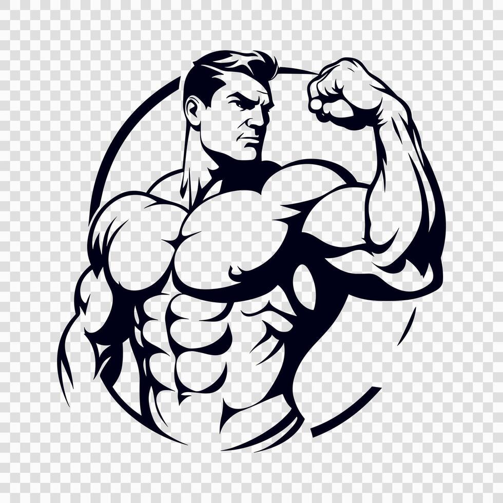 Muscular Bodybuilder Flexing Illustration with Determined Expression vector