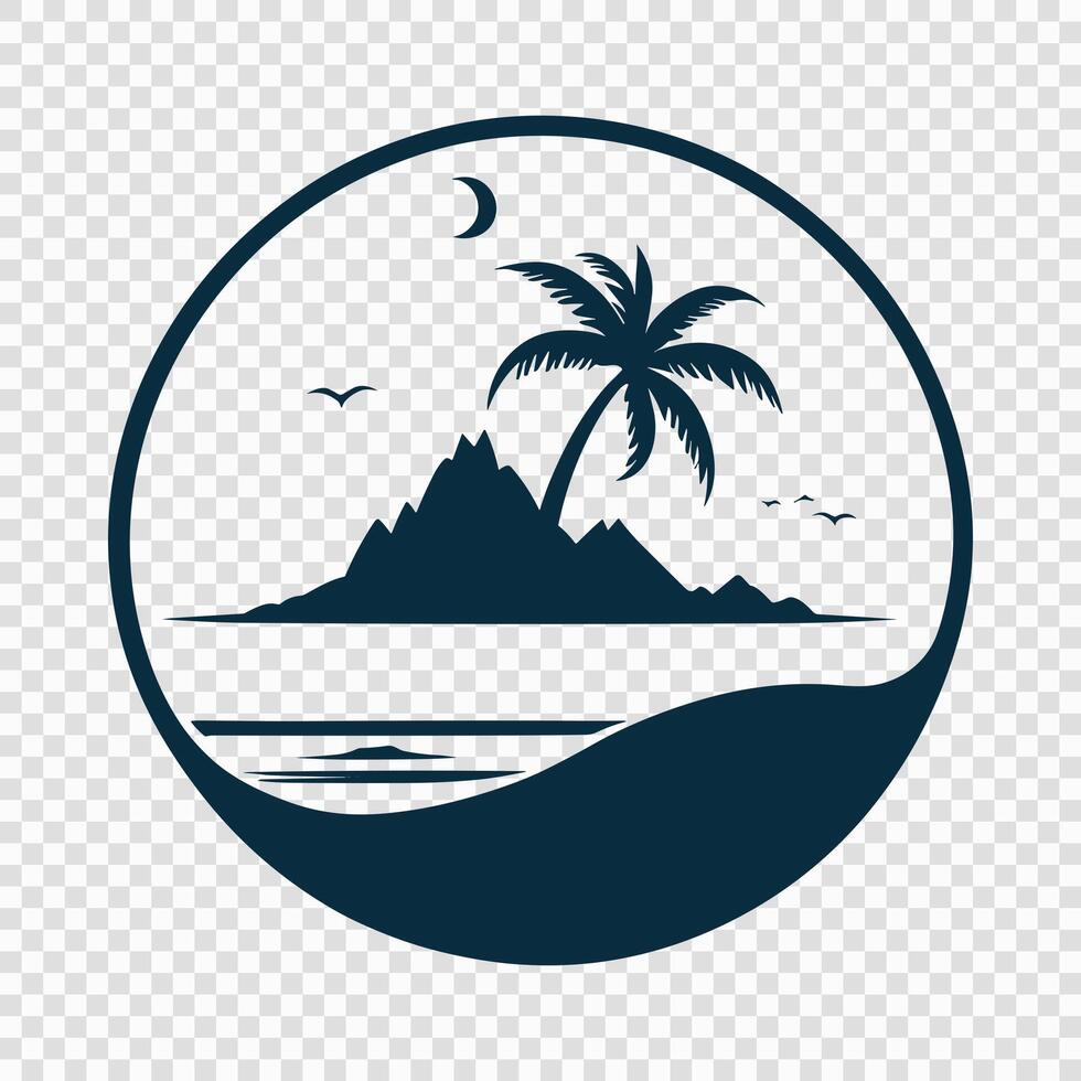 Tropical Island with Palm Trees and Ocean Waves vector