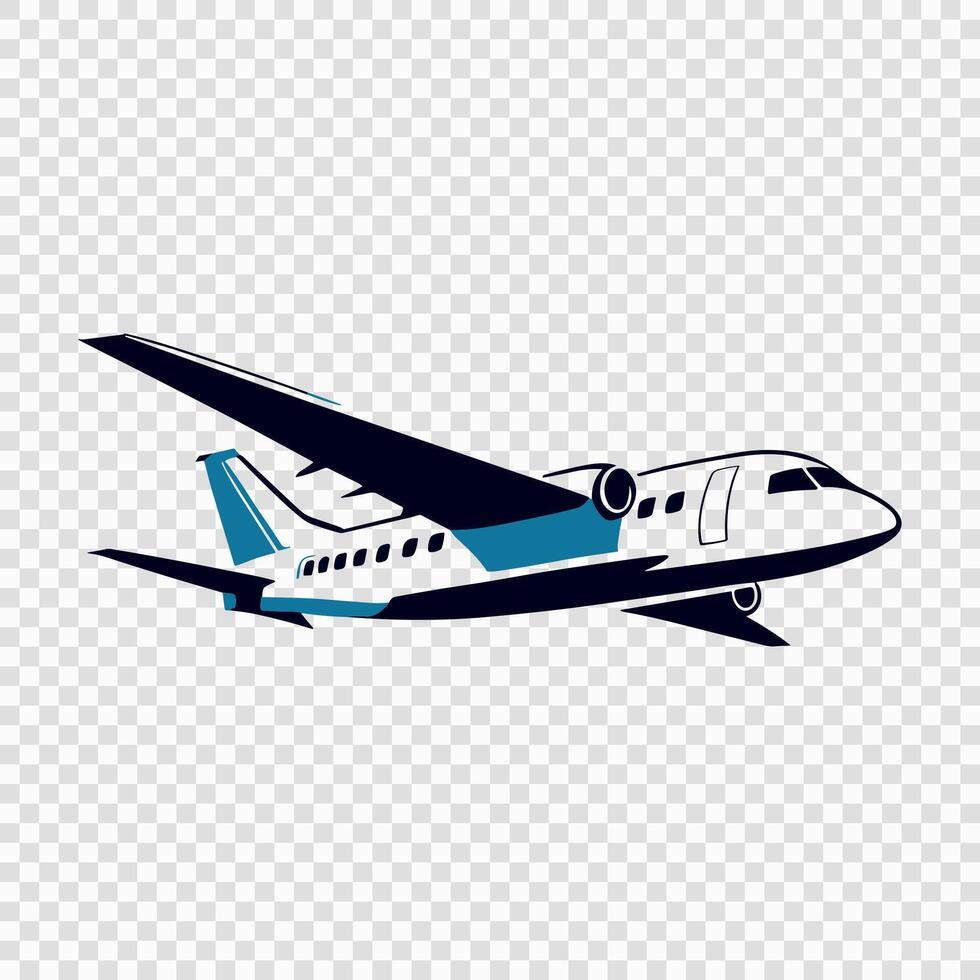Passenger Airplane Illustration in Flight with Blue Accents vector