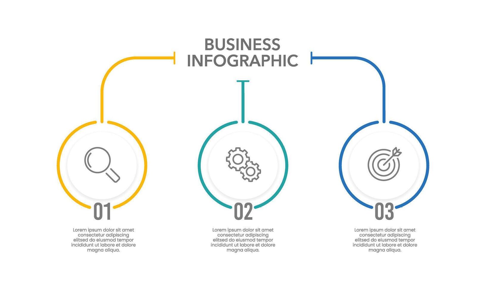 Business infographic line design template. 3 Options to success. Business presentation, Strategy, Organization, System and Marketing. vector