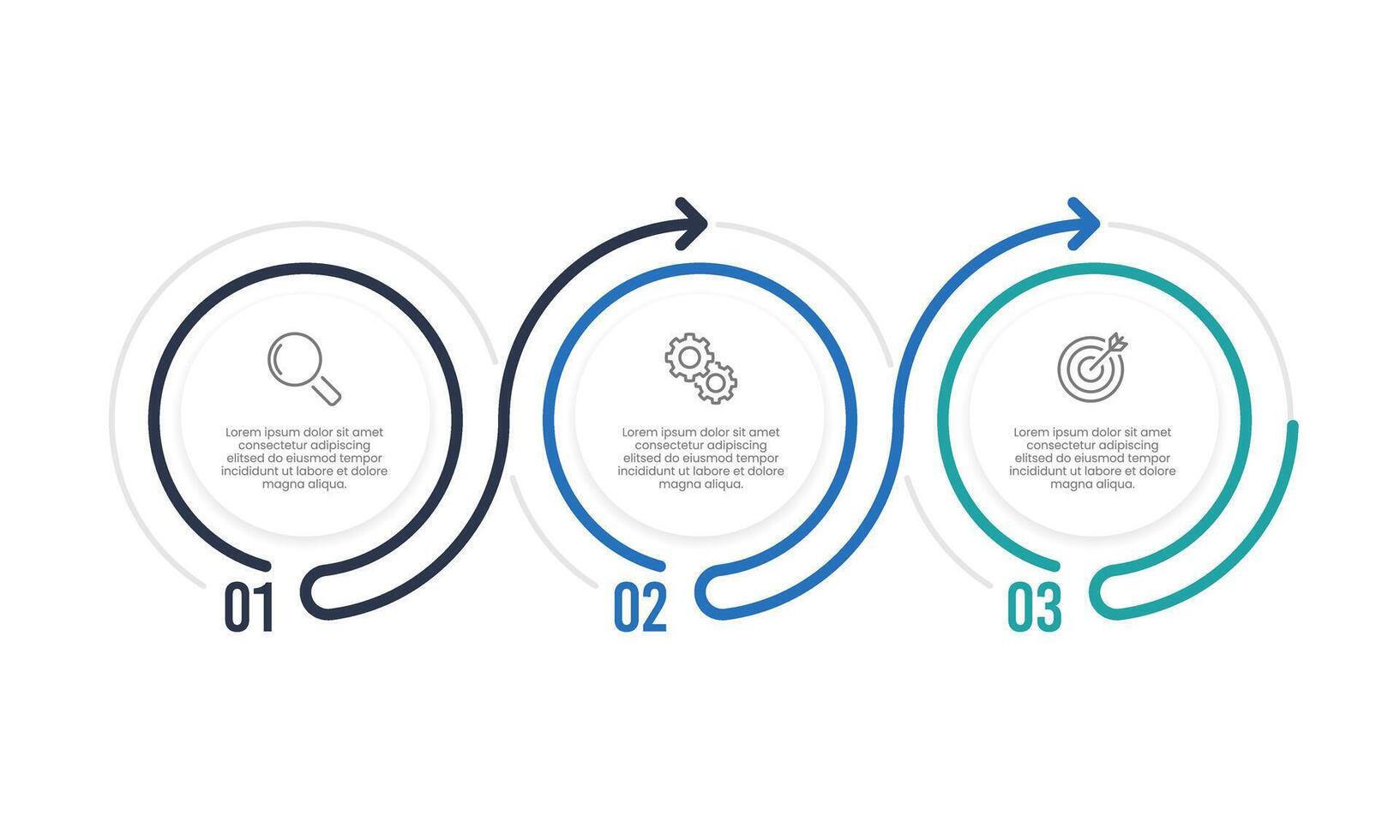 Business infographic line circle with arrow design template. 3 Steps to success. Business presentation, Report, Data, System and Marketing. vector