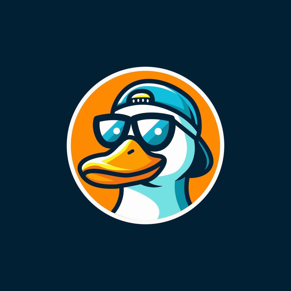 Cool Duck logo. Duck with sunglasses. Modern illustration. Funny mascot. vector
