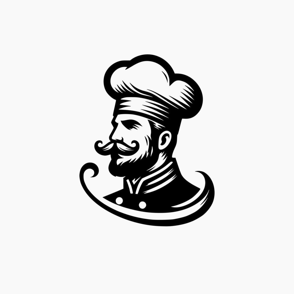 Mustache Maestro of Cuisine Silhouette Logo vector