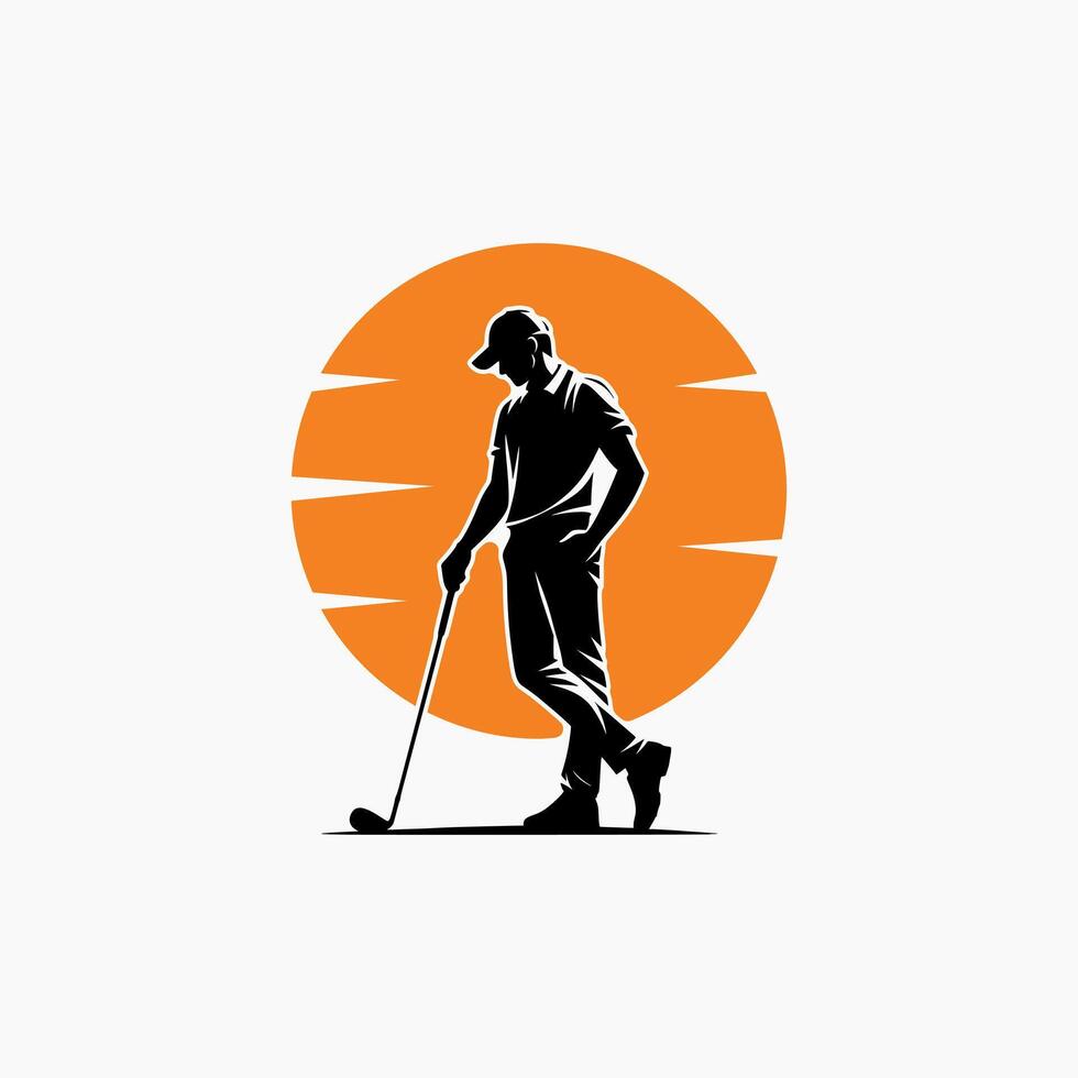 golfer moon silhouette logo design vector