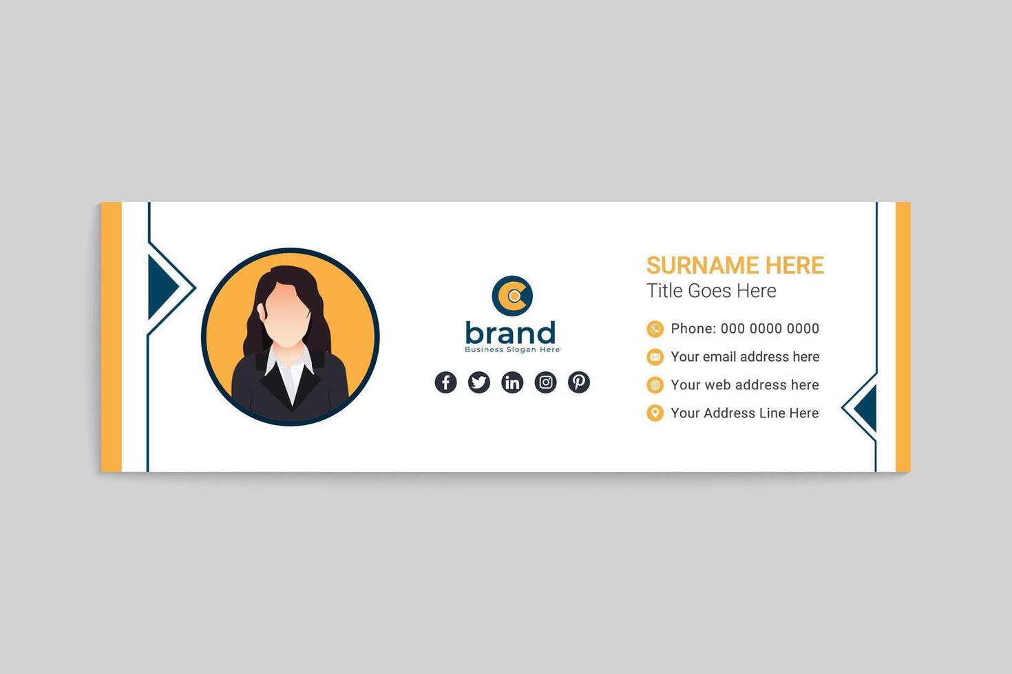 Yellow color email signature design vector