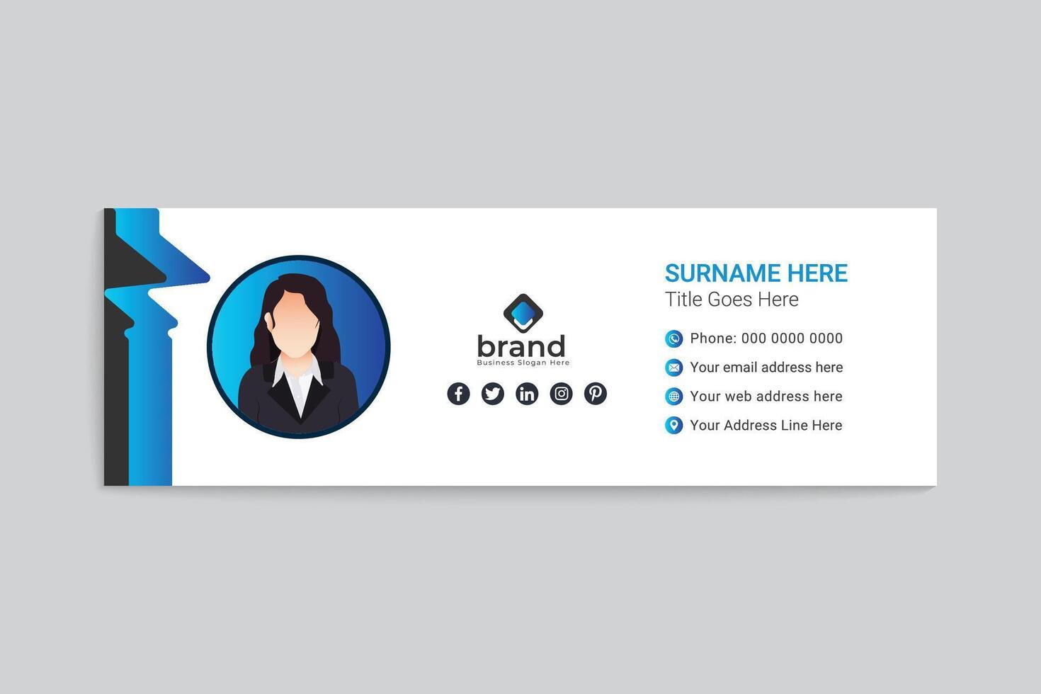 Blue color email signature design vector
