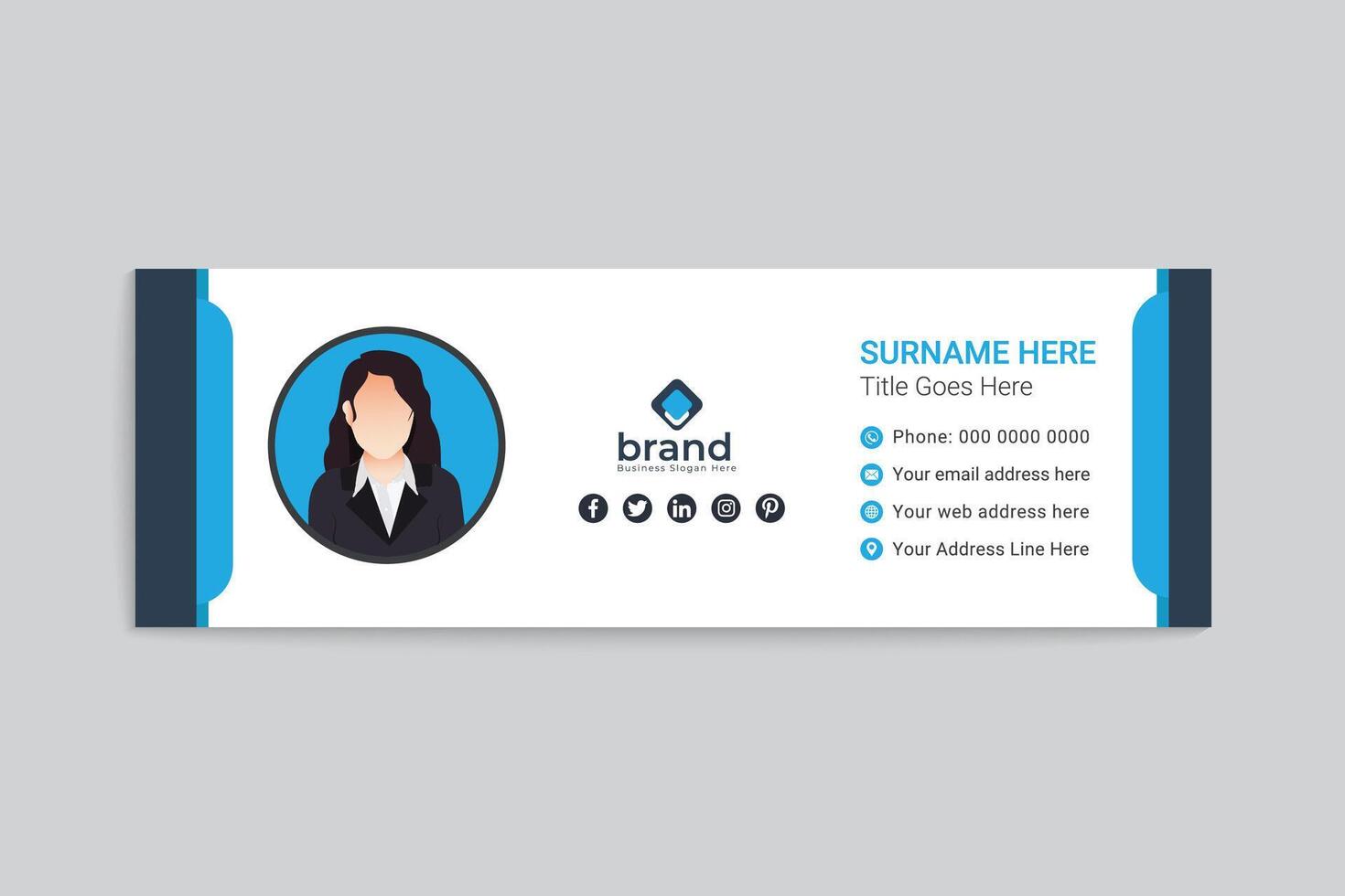 Blue color email signature design vector