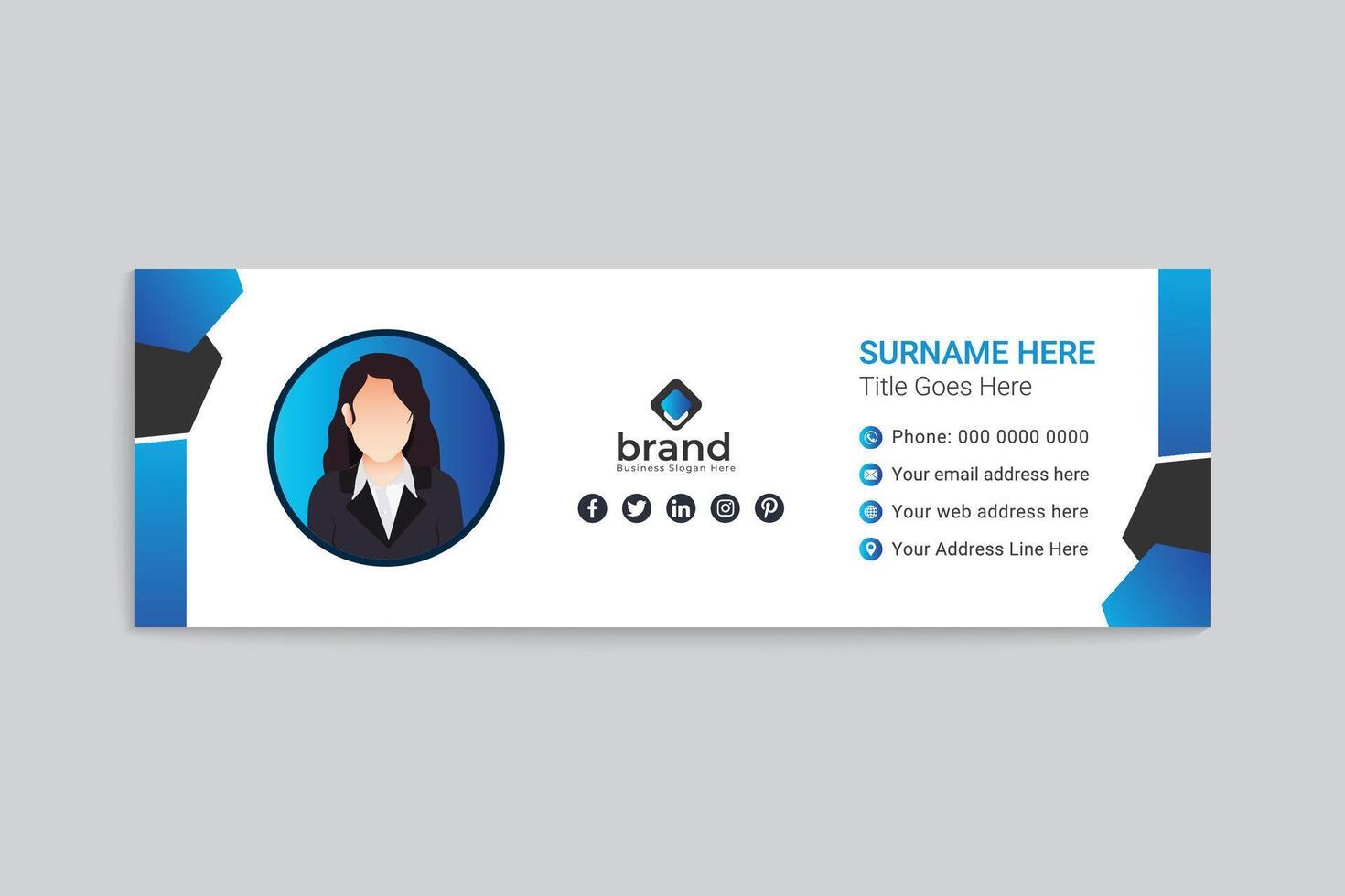 Blue color email signature design vector