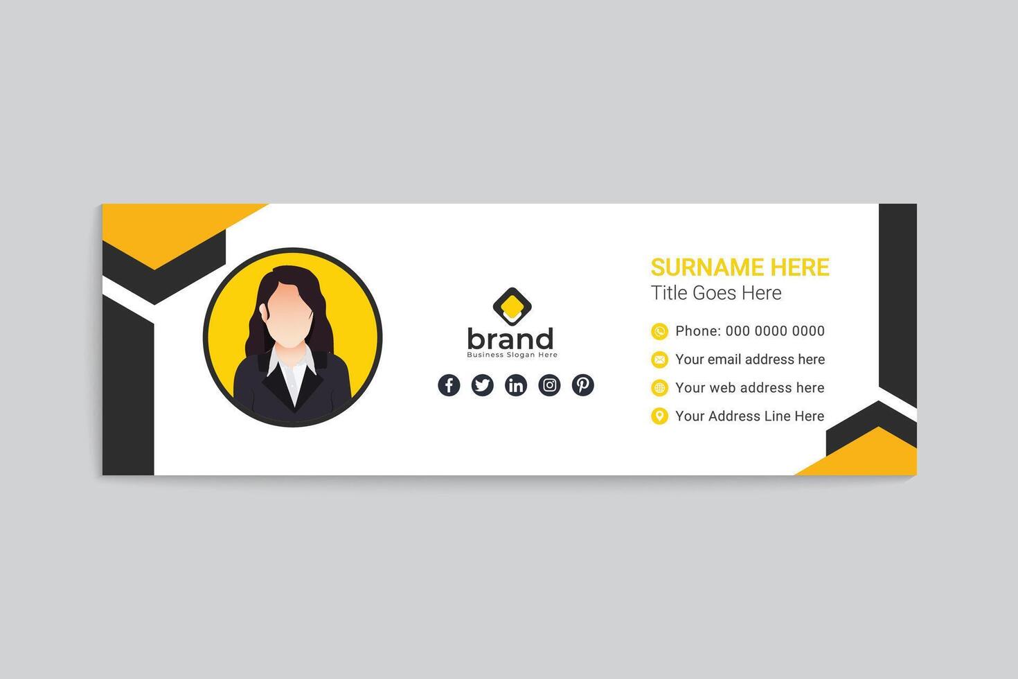 Yellow color email signature design vector